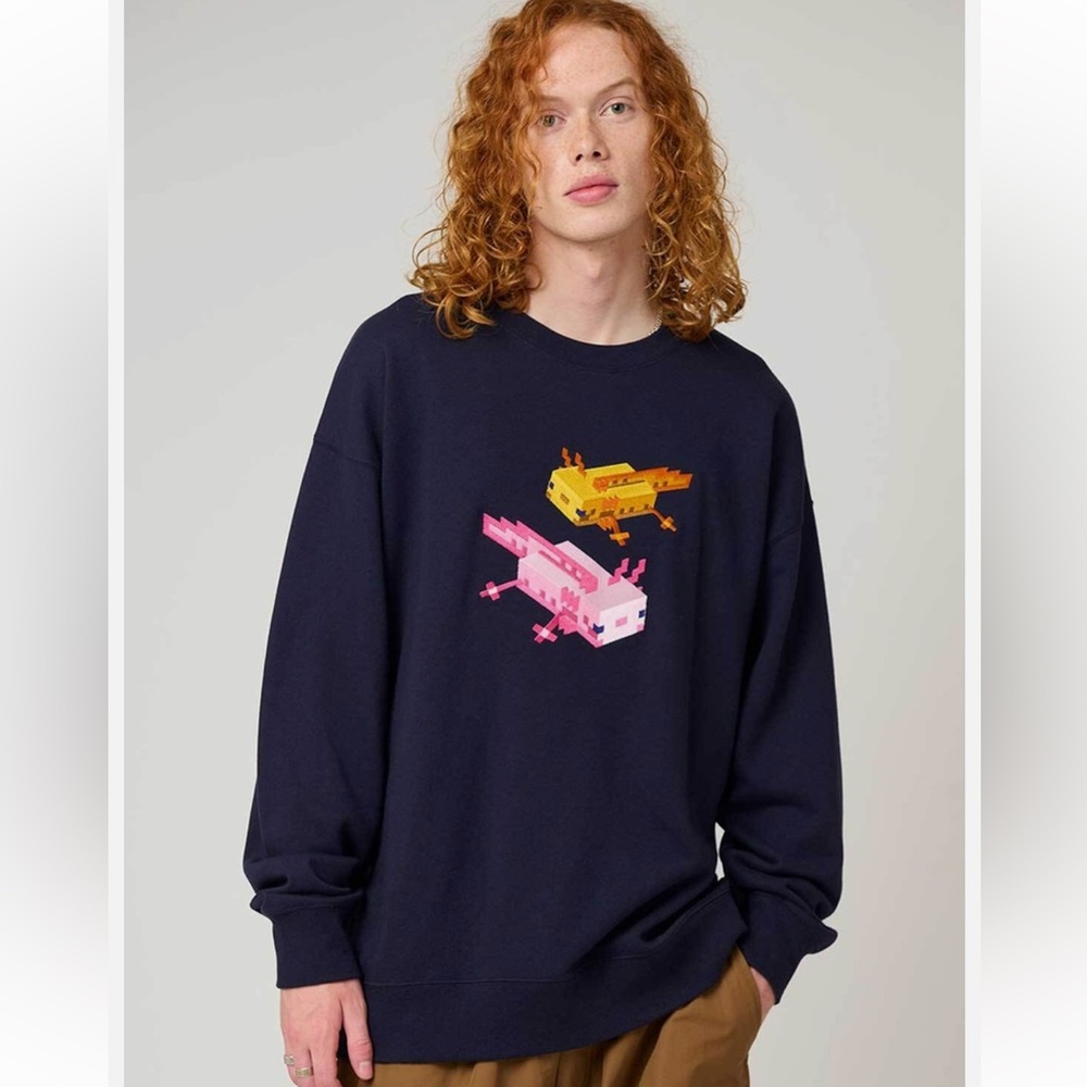 Graniph x Minecraft Axolotl Navy Blue Oversized Sweatshirt Size Large